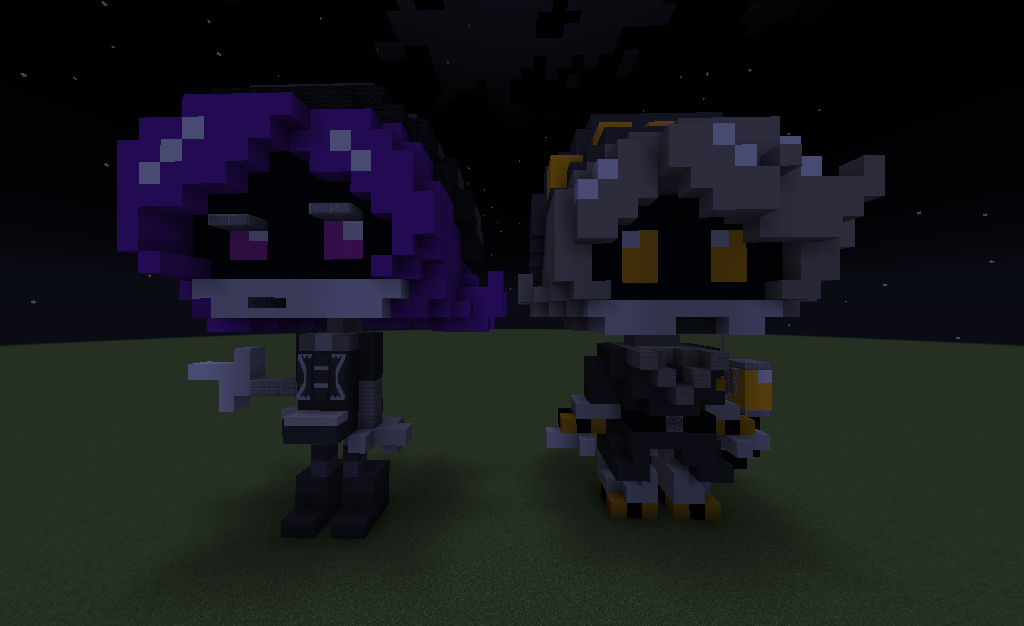 N and Uzi from Murder Drones, in Minecraft.